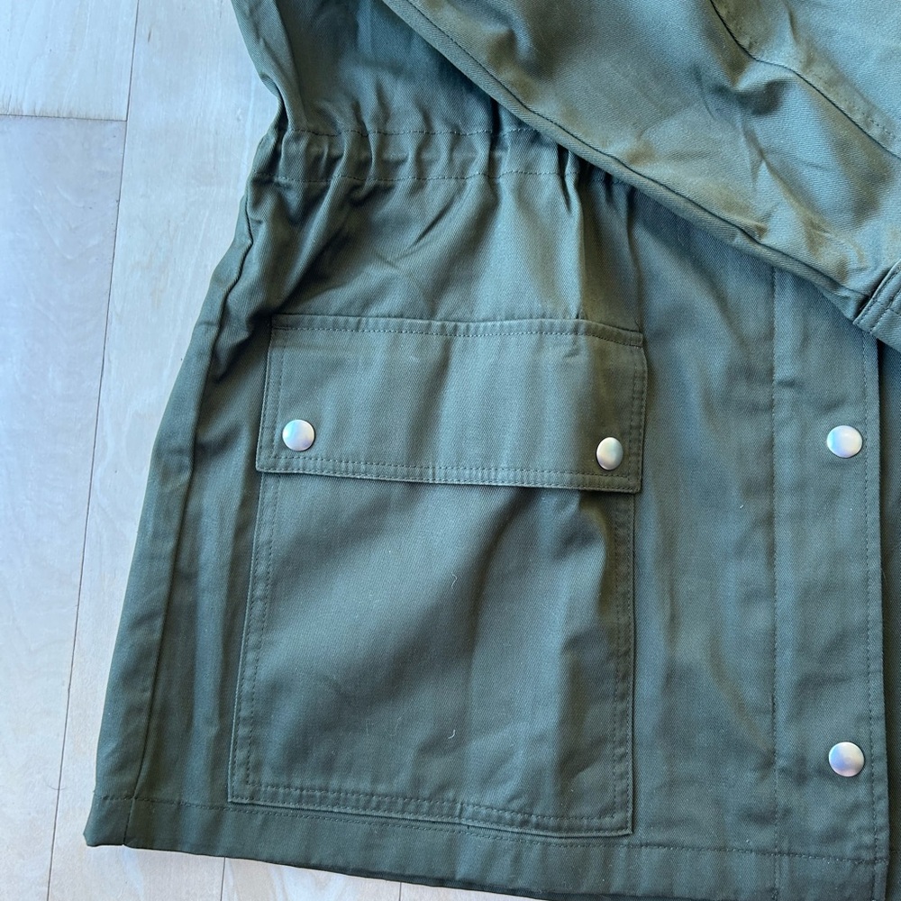 J. Crew Resin Coated Cotton Twill Hooded Women’s Jacket Loden Green Large NWT - Picture 9 of 16